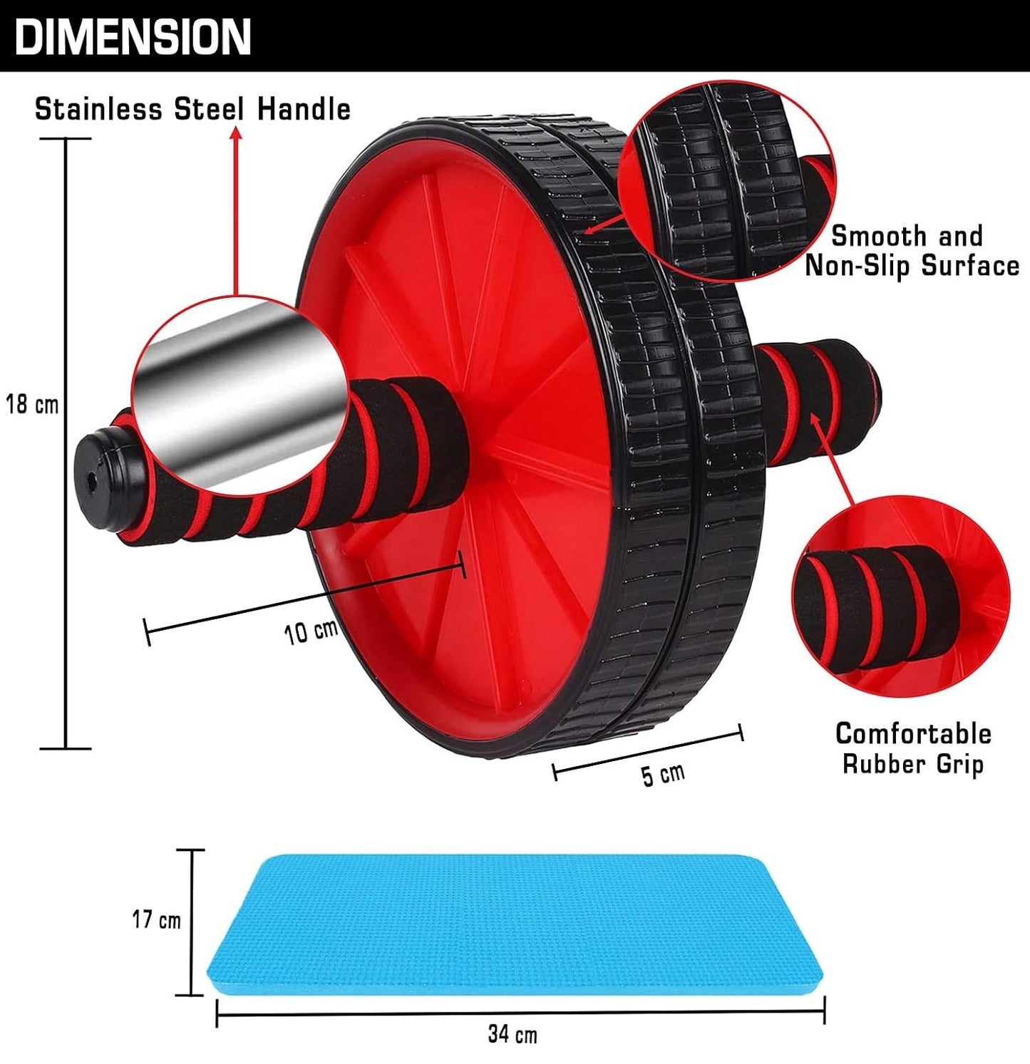 š CoreTitan⢠Elite Ab Roller ā Premium Abs Workout Wheel with Knee Mat (Red & Black)