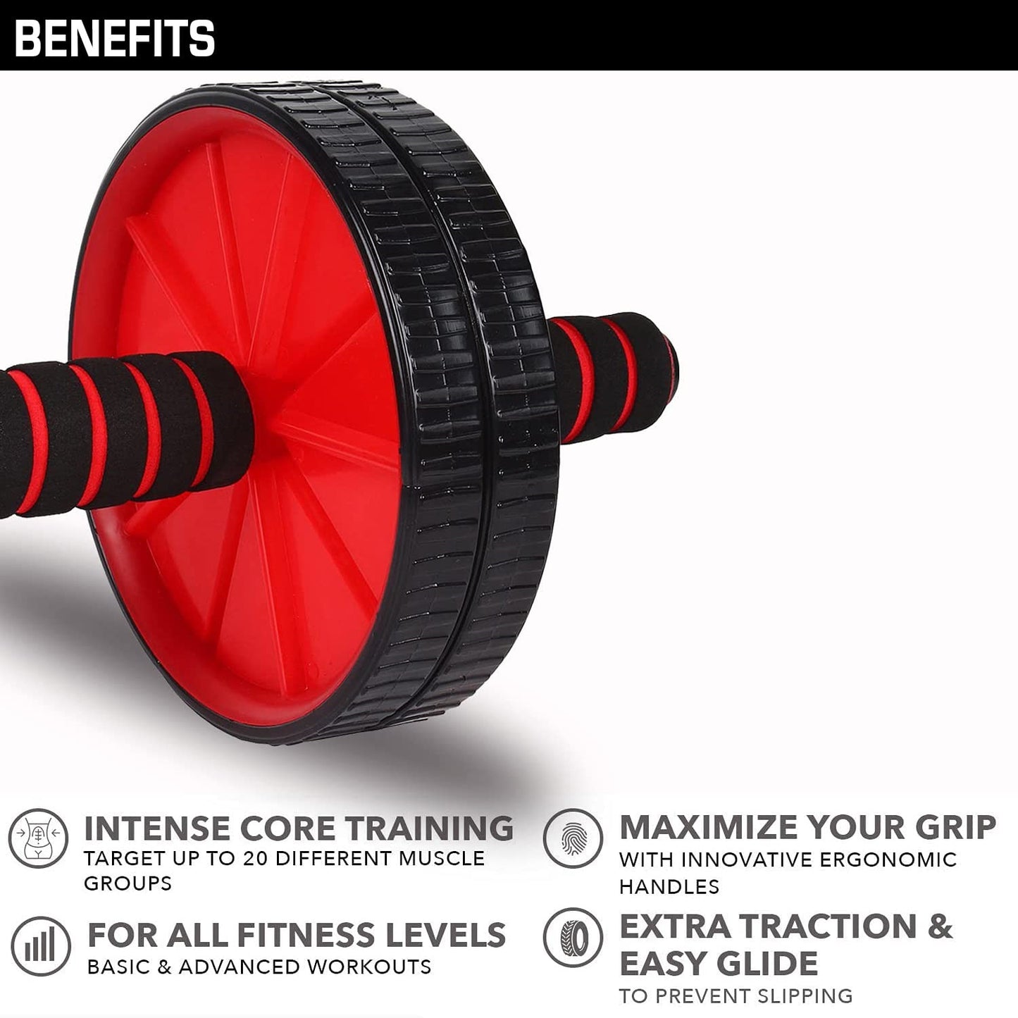 š CoreTitan⢠Elite Ab Roller ā Premium Abs Workout Wheel with Knee Mat (Red & Black)