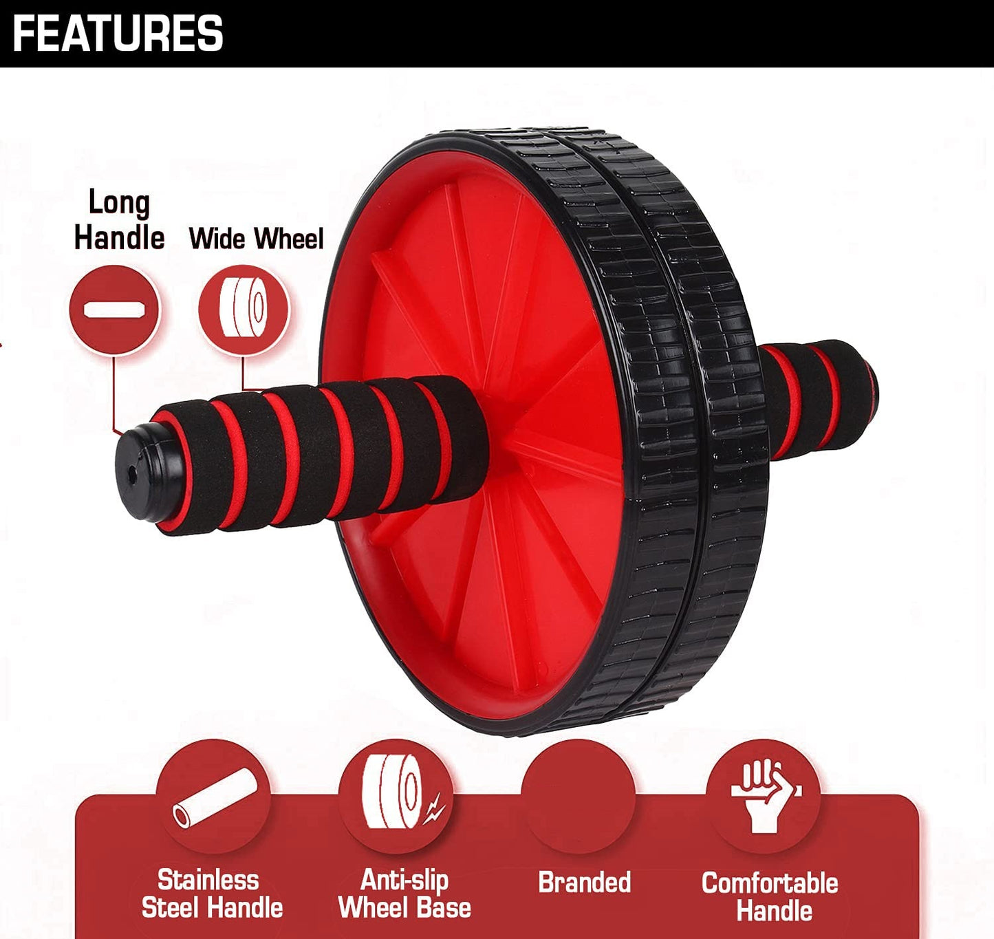 š CoreTitan⢠Elite Ab Roller ā Premium Abs Workout Wheel with Knee Mat (Red & Black)